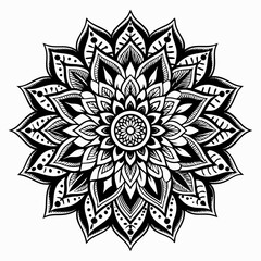 Elegant Symmetrical Black and White Mandala with Floral and Geometric Details