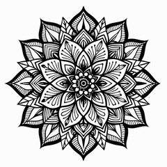 Coloring book simple mandala flower, black and white, vector art
