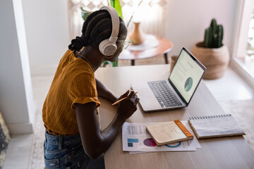 Woman reviewing analytic on laptop