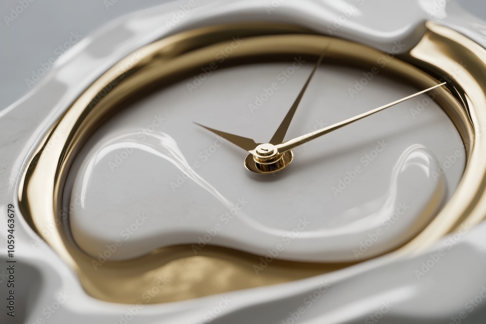 Aufkleber A melting clock with fluid, golden hands represents the concept of time as it slips away, blending art and philosophy in design. Generative AI