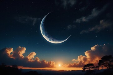 a glowing moon in the night sky, surrounded by clouds 