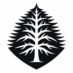 Black and White Silhouette of a Pine Tree in Circular Frame – Nature and Outdoor Symbol