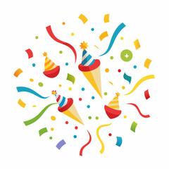 Colorful Party Popper Explosion with Confetti and Streamers – Festive Celebration Background