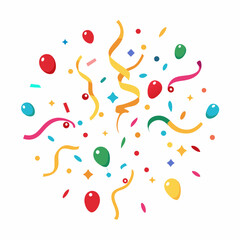 Colorful Confetti and Streamers Pattern on White Background – Festive and Fun Party Design