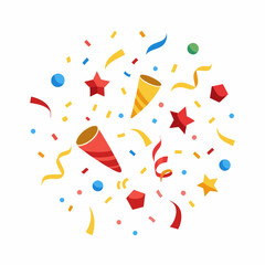 Colorful Party Popper Explosion with Confetti and Streamers – Festive Celebration Background