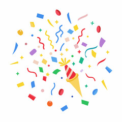 party streamers and confetti. Festive Celebration Background with Colorful Confetti, Streamers