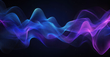 Obraz premium Vibrant wave of blue and purple light particles dances across a dark background