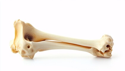 Fototapeta premium Isolated ulna bone displayed on a solid white background, highlighting the intricate structure and function of a crucial element of the human skeletal system. Explore the significance of human bone.