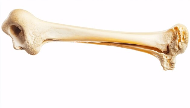 Isolated ulna bone on a solid white background showcasing human anatomy and skeletal structure