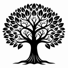 Fototapeta premium Black silhouette tree with roots Vector illustration 