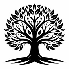 black and white tree. Logo, symbol, icon, illustration, vector, template, design isolated on white background
