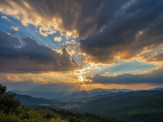 Golden Sunset Over Mountain Ranges