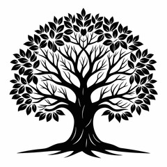 Black silhouette tree with roots