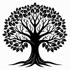 Black silhouette tree with roots