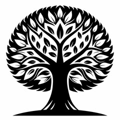 Black silhouette tree with roots Vector illustration. design isolated on white background
