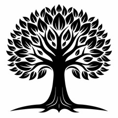 Black silhouette tree with roots Vector illustration. design isolated on white background