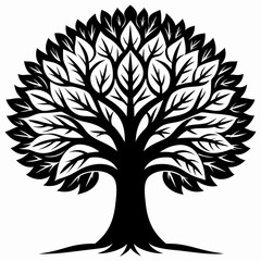 Obraz premium tree silhouette isolated on white background. Oak Tree vector silhouette black design