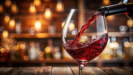 Slow motion of wine pouring into a glass with a blurred background, focus, glass, image