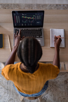 Woman using online trading platform