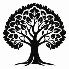 Fototapeta premium tree with leaves black and white 