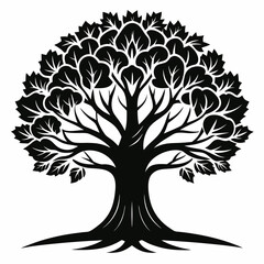 Obraz premium Black silhouette tree with roots Vector illustration 