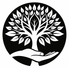 hand holding tree hand tree logo natural hands tree wellness concept. Logo, symbol, icon, illustration, vector, template, design isolated on white background