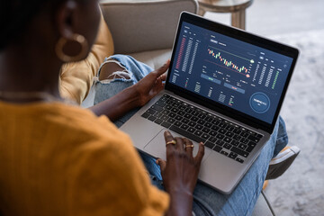 Woman trading crypto at home