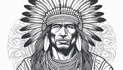 Fototapeta premium Native Amerikaner Indianer Zum Ausmalen Zeichnung