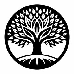 black and white tree  isolated on a white background.  Vector illustration