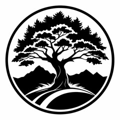 illustration of a tree black and white vector