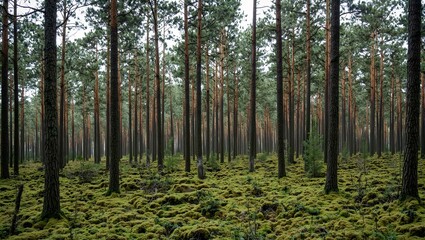 Serene pine forest with moss floor Sweden