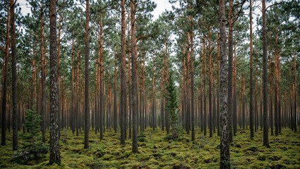 Serene pine forest with moss floor Sweden