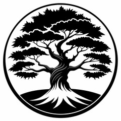 silhouette of a tree in a circle juniper tree black and white vector
