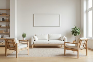 Modern Living Room with Natural Wood Accents and Serene Ambiance, Perfect for Relaxation and Socialization