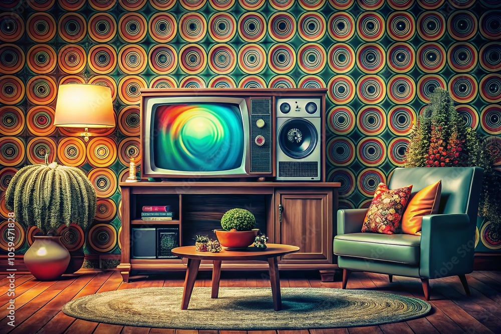 Poster vintage tv screen mockup with generative ai displaying futuristic concepts and retro aesthetics for 