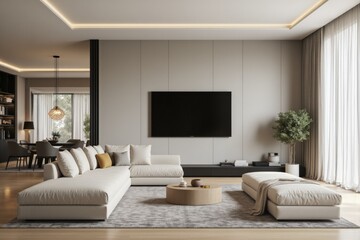 Modern Living Room with Cozy Ambiance Features Minimalist Design and Relaxing Spaces for Comfort