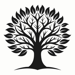 silhouette tree with roots linden tree black and white vector