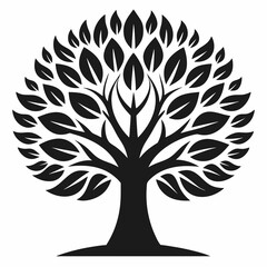 Obraz premium silhouette tree with roots linden tree black and white vector