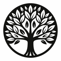 silhouette of a tree in a circle