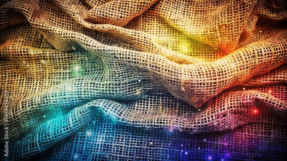 Poster white grunge halftone texture with crumpled burlap and canvas effect - night photography background 