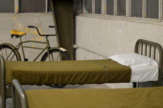 Cot and Bike from World War II in Barracks Fort Miles Delaware