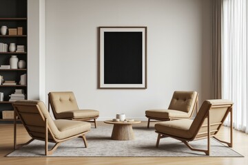 Minimalist Living Room Boasts Comfortable Lounge Chairs Amid Calm, Modern Ambiance