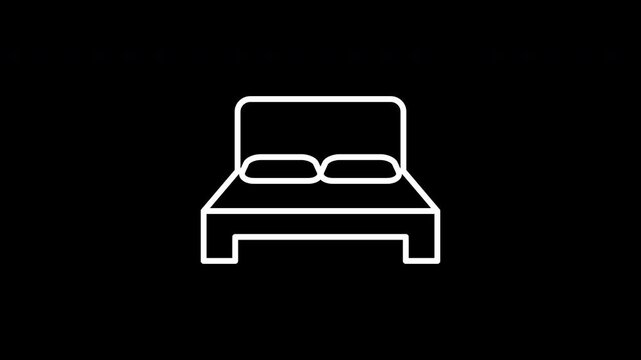 Double bed line icon. White color line icon animation. 4K video with transparent background