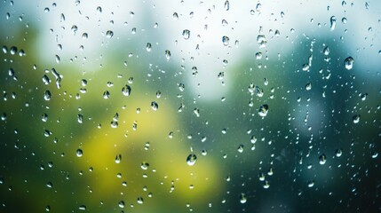 Raindrops on Glass with Blurred Green Background