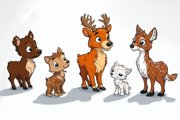 Five charming cartoon animals on a light background, showcasing their playful features.