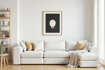 Modern living room showcasing minimalist design, serene atmosphere with elegant decor and cozy cushions on a white sofa