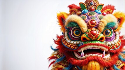 Fototapeta premium Colorful Chinese lion dance mask with intricate decorations and vibrant details