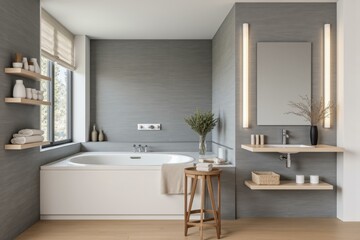 Modern Minimalist Bathroom Haven Radiating Serenity and Elegance with Soft Natural Light and Clean Lines
