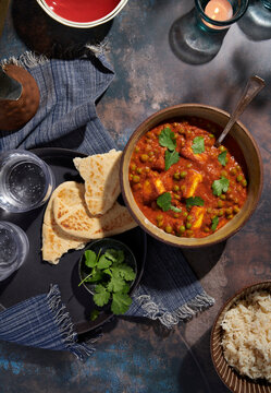 Classic Matar Paneer with Peas and Naan Bread