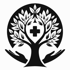 black and white cross in tree